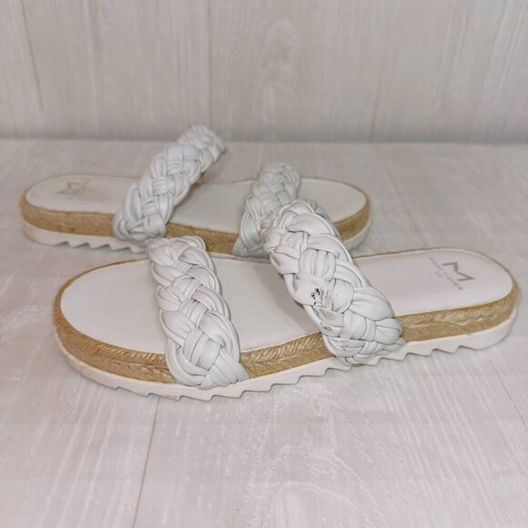 Marc Fisher Women's Jaimee White Braided Double Strap Slip On Espadrille Slides - Picture 2 of 8
